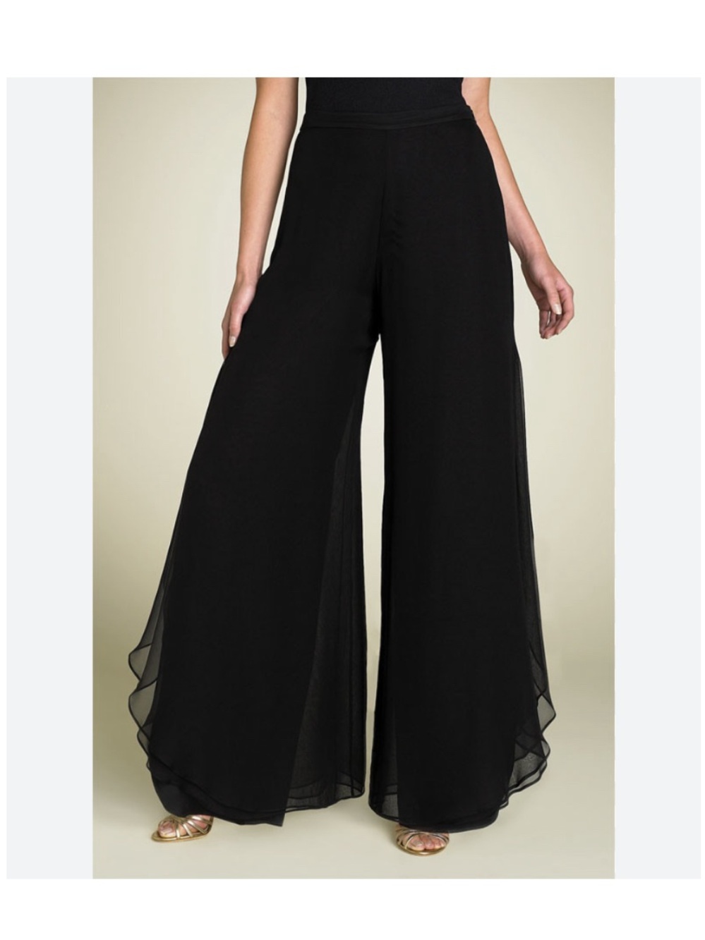 St John Evening Silk Chiffon Double layer side slit Lined Black Pants Sz 10 READ